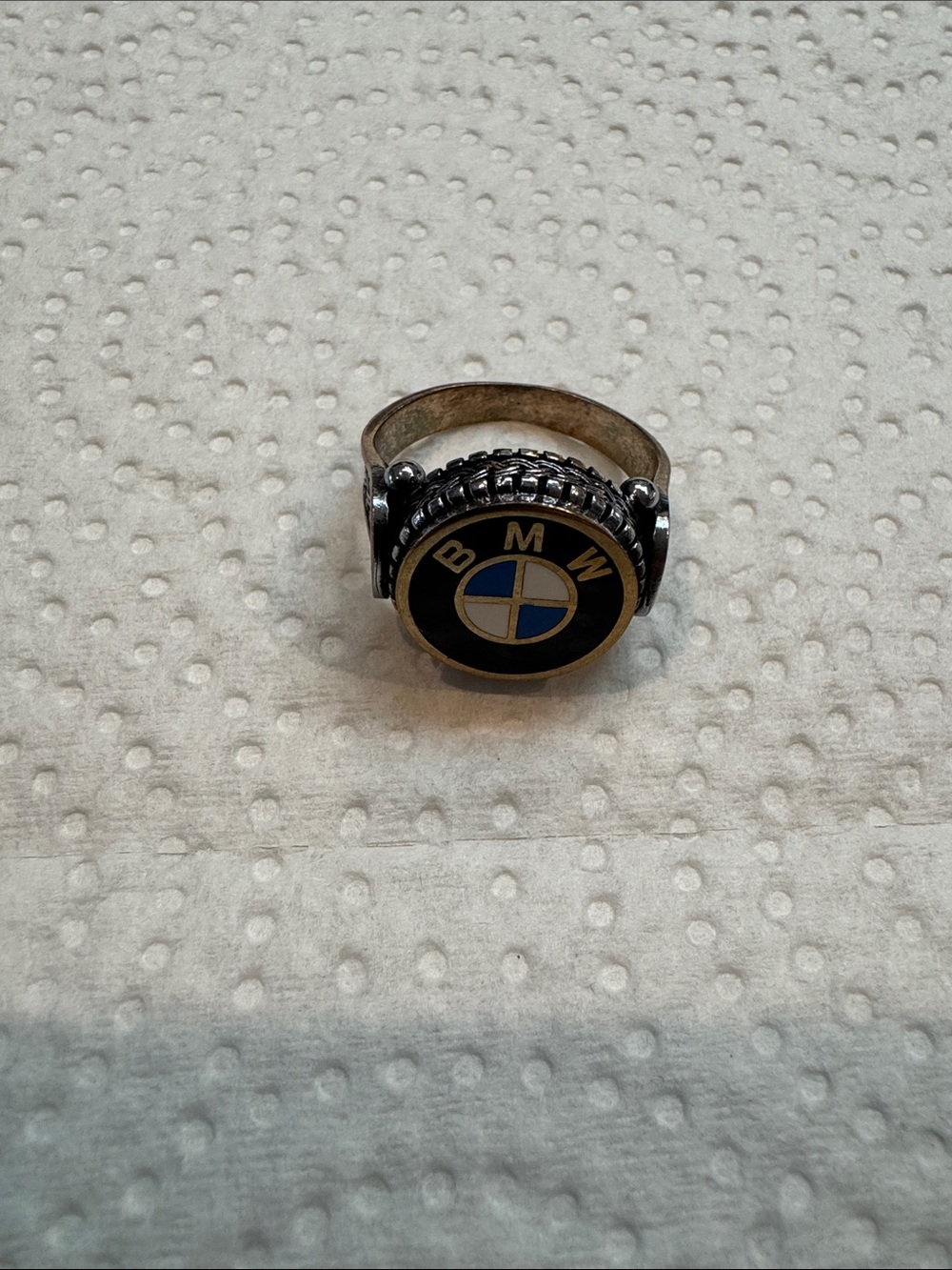 BMW Black and Blue Round Logo Men's Signet Ring